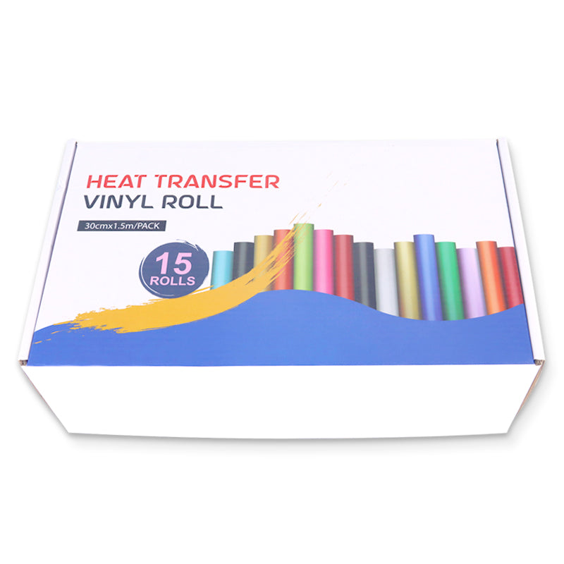 Heat Transfer Vinyl Box-(Pack 15 Rolls Different Colors 12"×5FT)