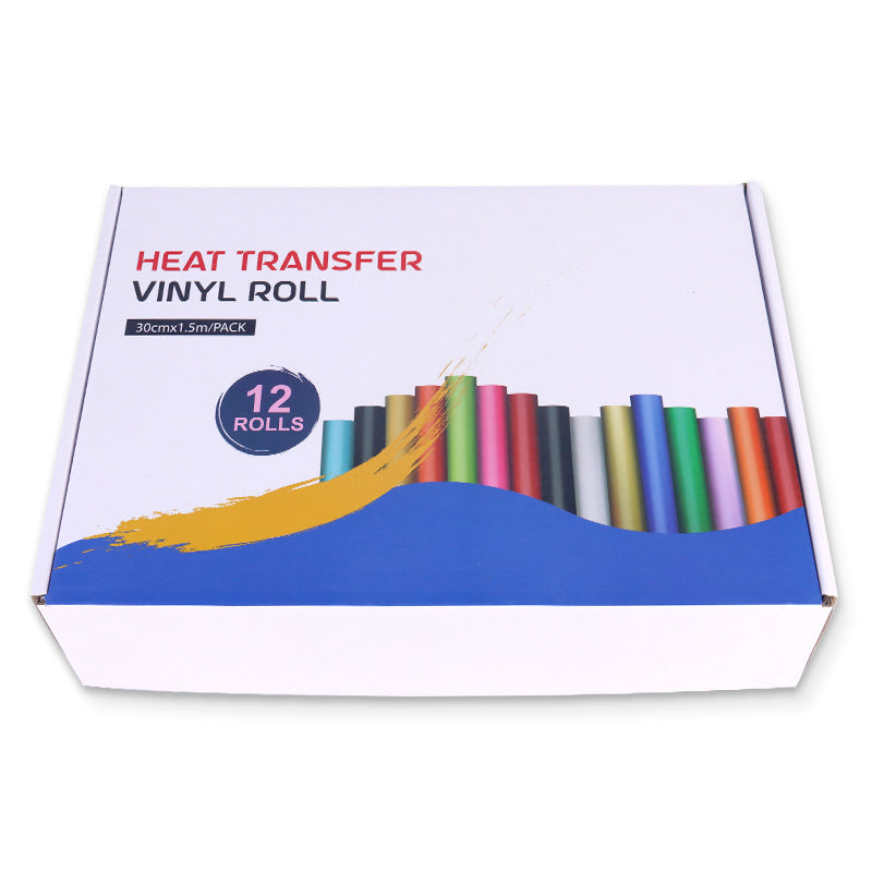 New Arrival PVC Heat Transfer Vinyl Box-(Pack 12 Rolls Different Colors 12"×5FT)