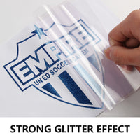 Load image into Gallery viewer, Custom designer iron on glitter heat press transfer stickers for screen printing clothes
