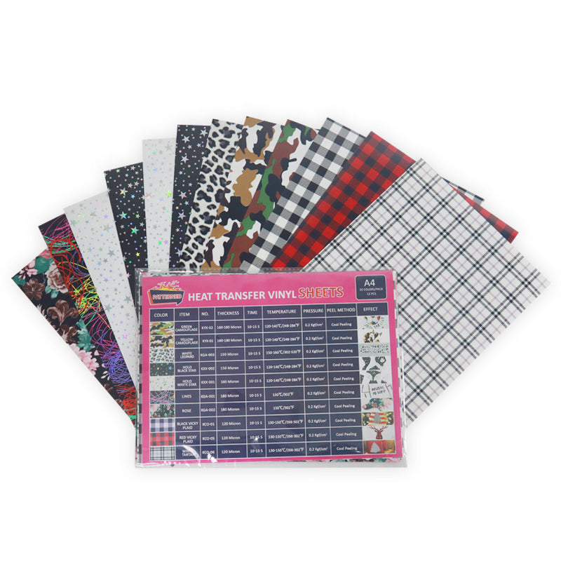 Package B(12 Packs, 8''×12'') Heat Transfer Vinyl Sheets,10 Colors Iron On T-shirts DIY Craft