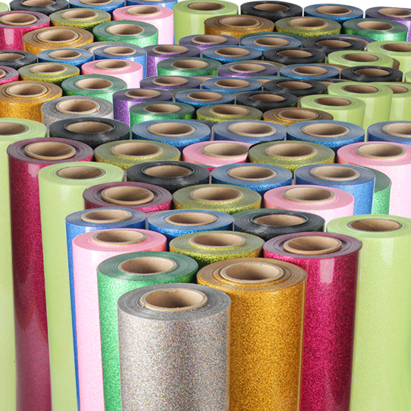 Factory sale rainbow sakura pink pigment glitter vinyl roll vinil heat transfer vinyl for cotton sweater fabric blank t shirt